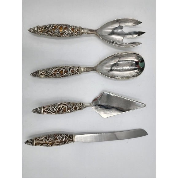 Godinger Silver-Plated Filigree Grape Handle Amber Crystal Silverware Set - Picture 3 of 9